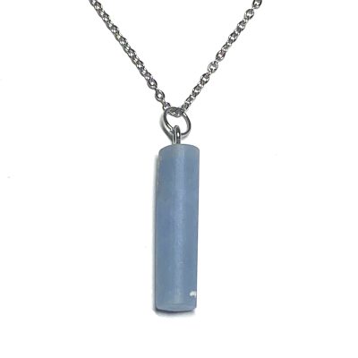Blue Angelite Crystal Pillar Pendant Necklace