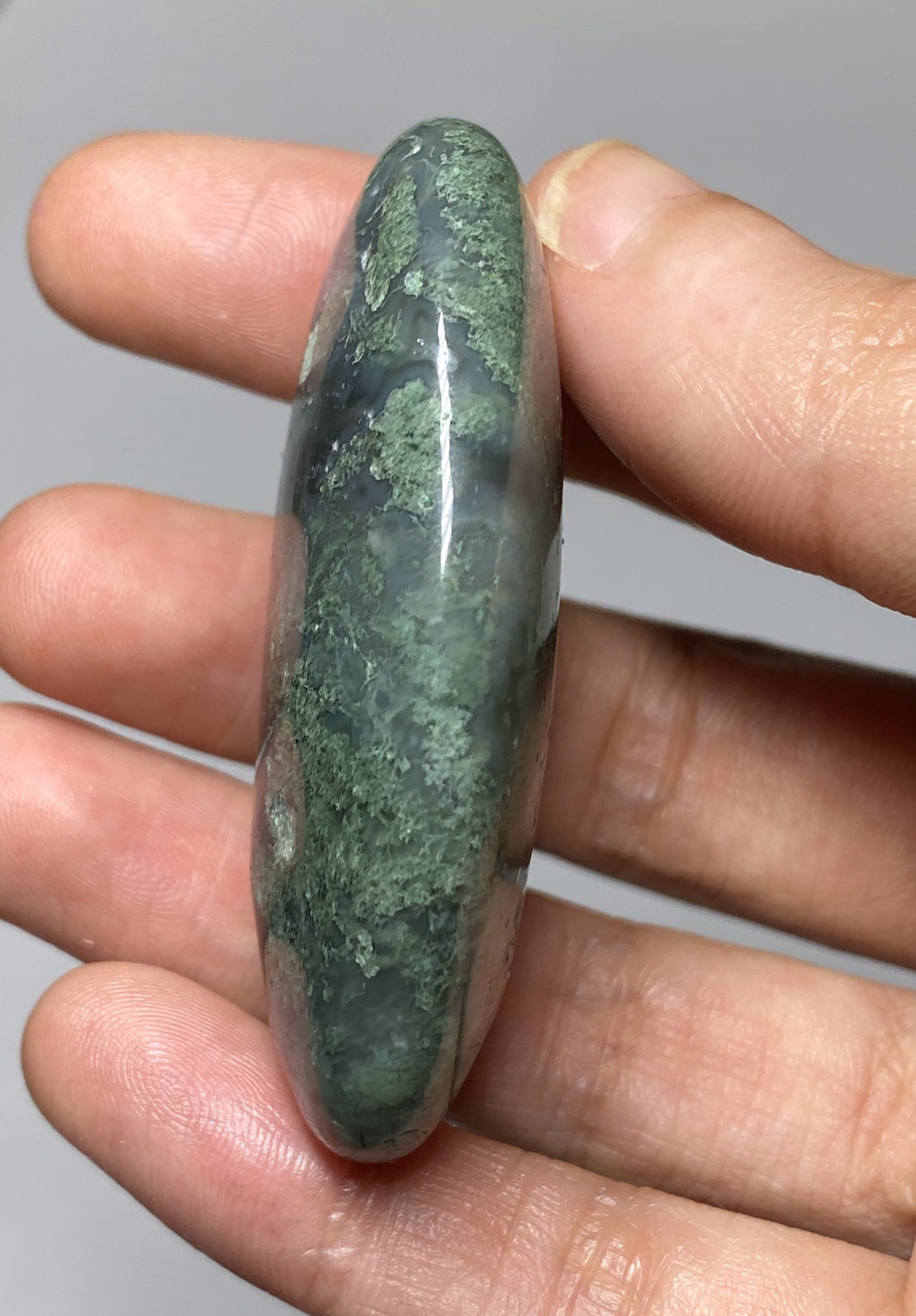 Moss Agate Palm Stone Side View